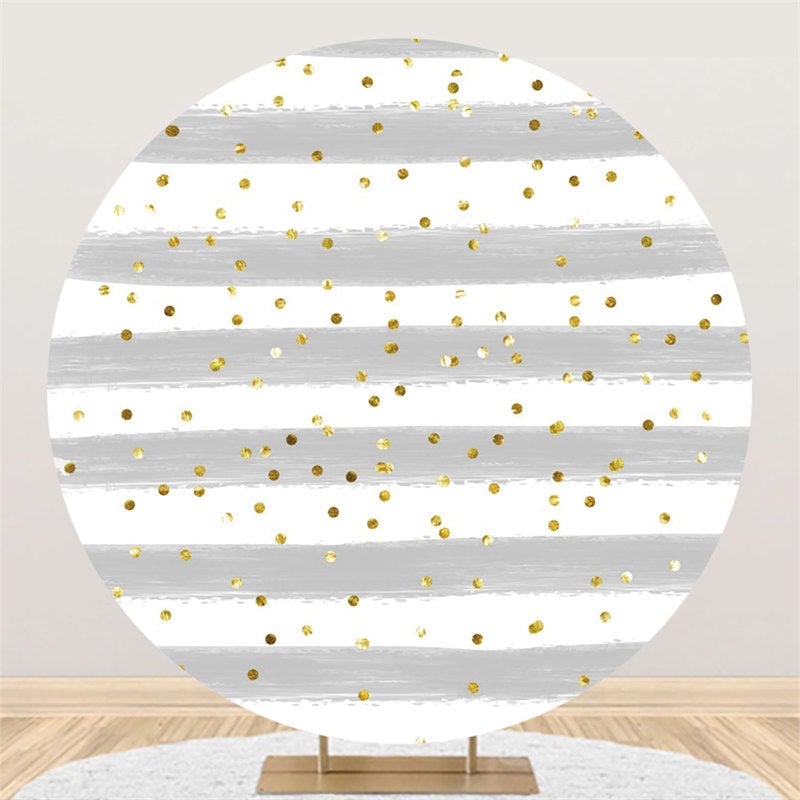 Lofaris Glitter Grey White Stripe Circle Birthday Backdrop