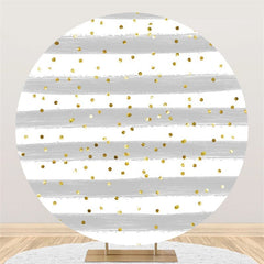 Lofaris Glitter Grey White Stripe Circle Birthday Backdrop