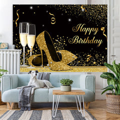 Lofaris Glitter High-Heels With Goblet Happy Birthday Backdrop