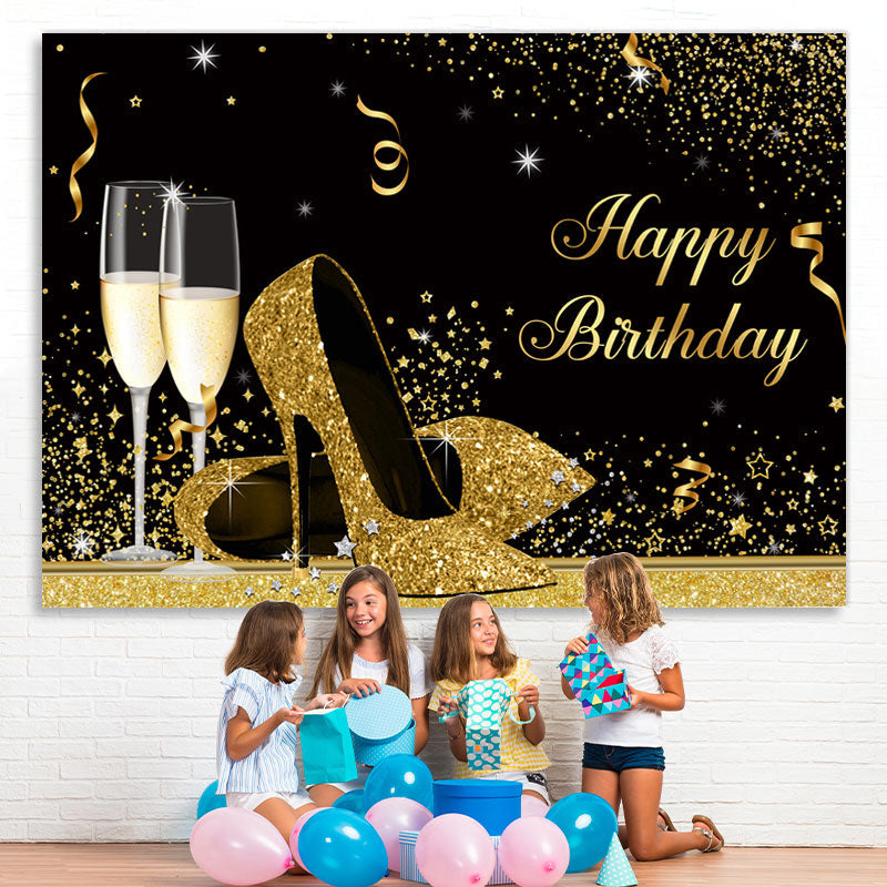 Lofaris Glitter High-Heels With Goblet Happy Birthday Backdrop