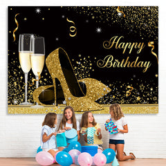 Lofaris Glitter High-Heels With Goblet Happy Birthday Backdrop