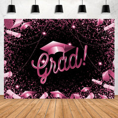 Lofaris Glitter Hot Pink And Black Happy Graduation Backdrop