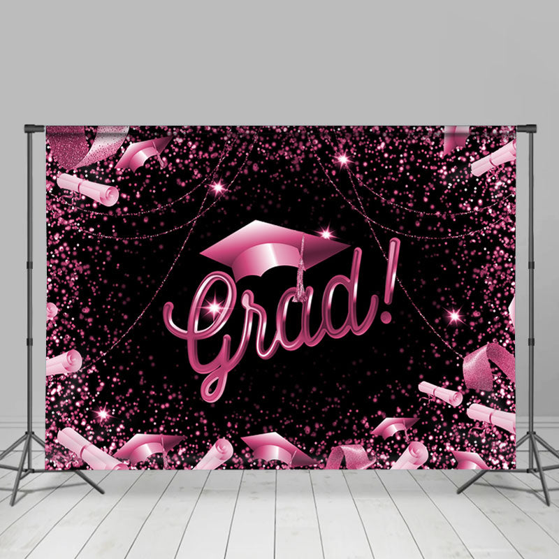 Lofaris Glitter Hot Pink And Black Happy Graduation Backdrop
