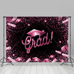 Lofaris Glitter Hot Pink And Black Happy Graduation Backdrop