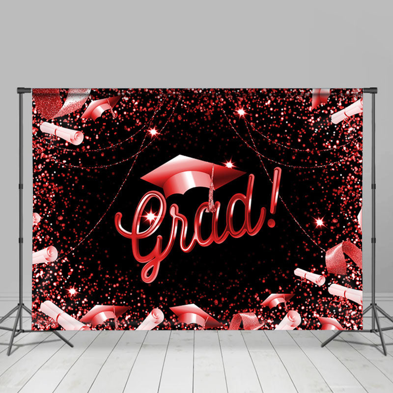 Lofaris Glitter Hot Red And Black Happy Graduation Backdrop