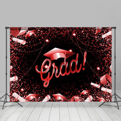 Lofaris Glitter Hot Red And Black Happy Graduation Backdrop