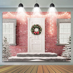 Lofaris Glitter Light And Tree Pink Brick Christmas Backdrop