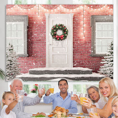 Lofaris Glitter Light And Tree Pink Brick Christmas Backdrop