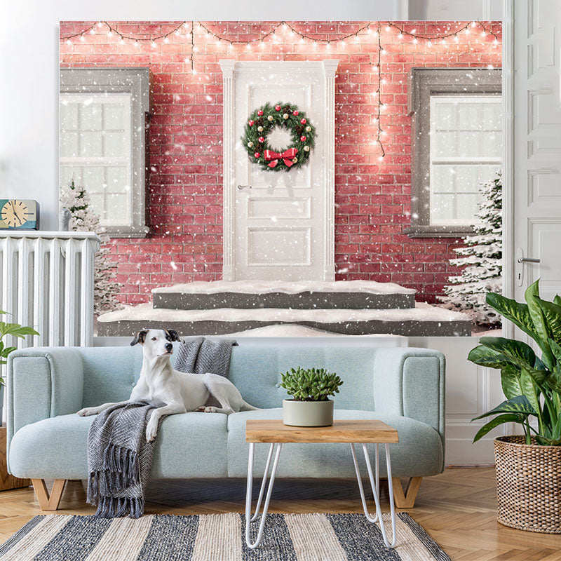 Lofaris Glitter Light And Tree Pink Brick Christmas Backdrop