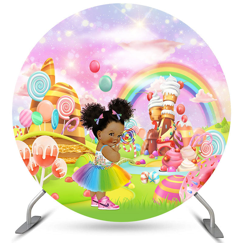 Lofaris Glitter Light Candy House Baby Shower Circle Backdrop