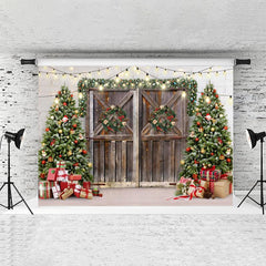 Lofaris Glitter Light Wooden Door And Tree Christmas Backdrop