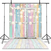 Lofaris Glitter Lights With Colorful Wooden Door Party Backdrop