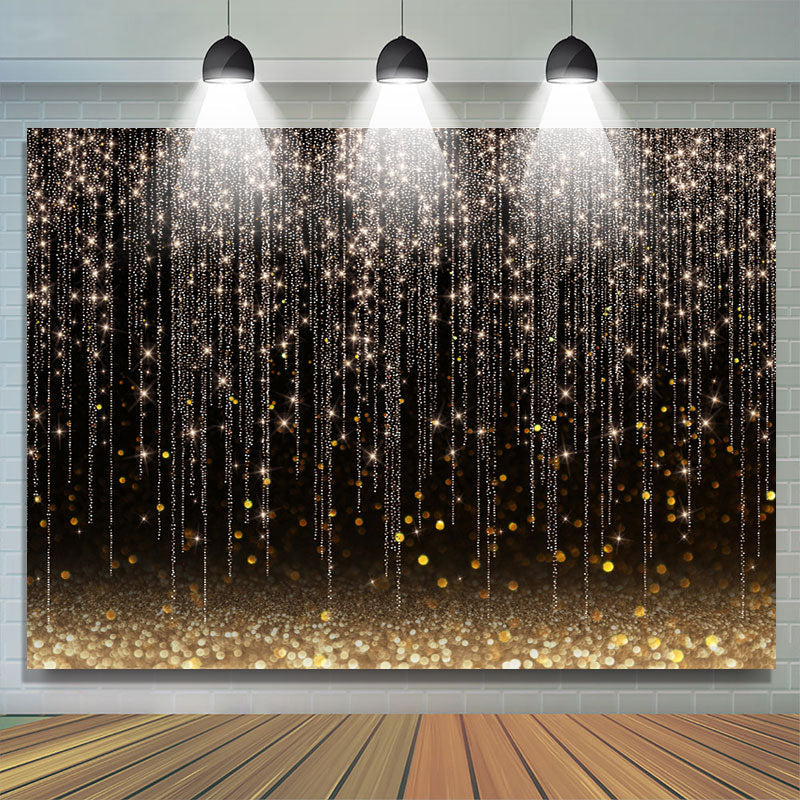 Lofaris Glitter Lines And Black Golden Bokeh Birthday Backdrop