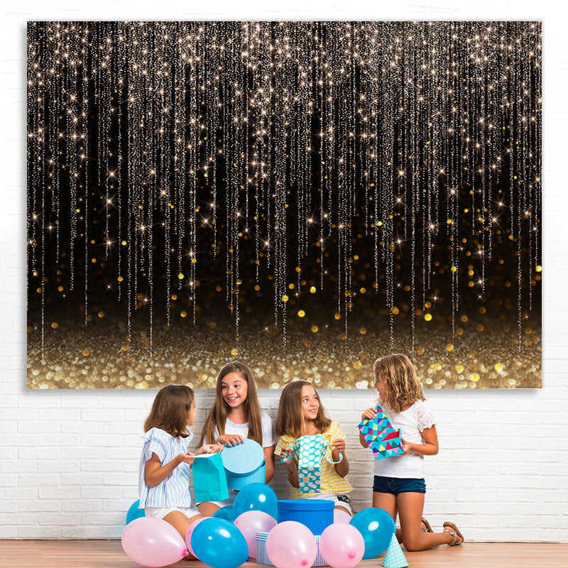 Lofaris Glitter Lines And Black Golden Bokeh Birthday Backdrop