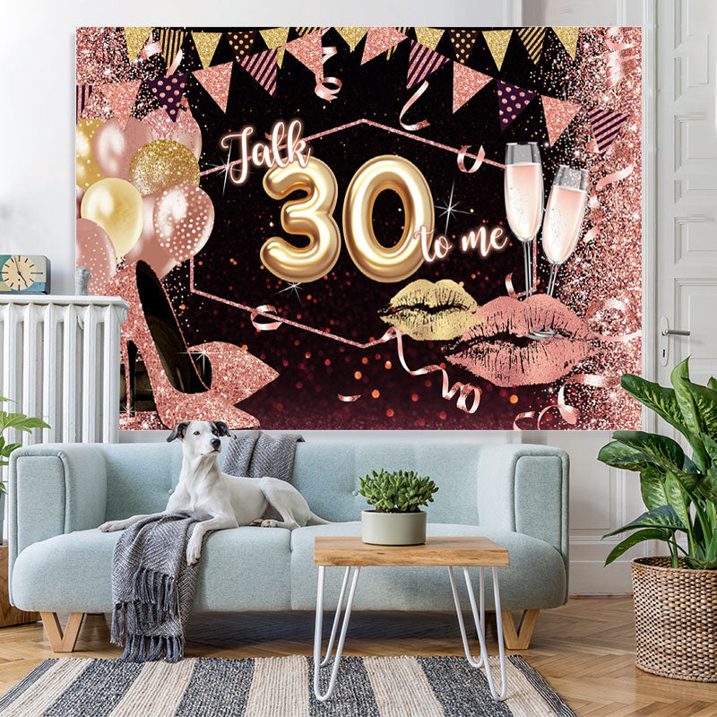 Lofaris Glitter Lips And Balloons Happy 30Th Birthday Backdrop
