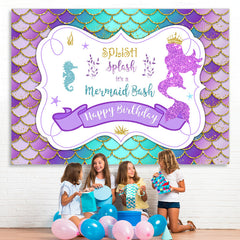 Lofaris Glitter Ocean and Little Mermaid Happy Birthday Backdrop