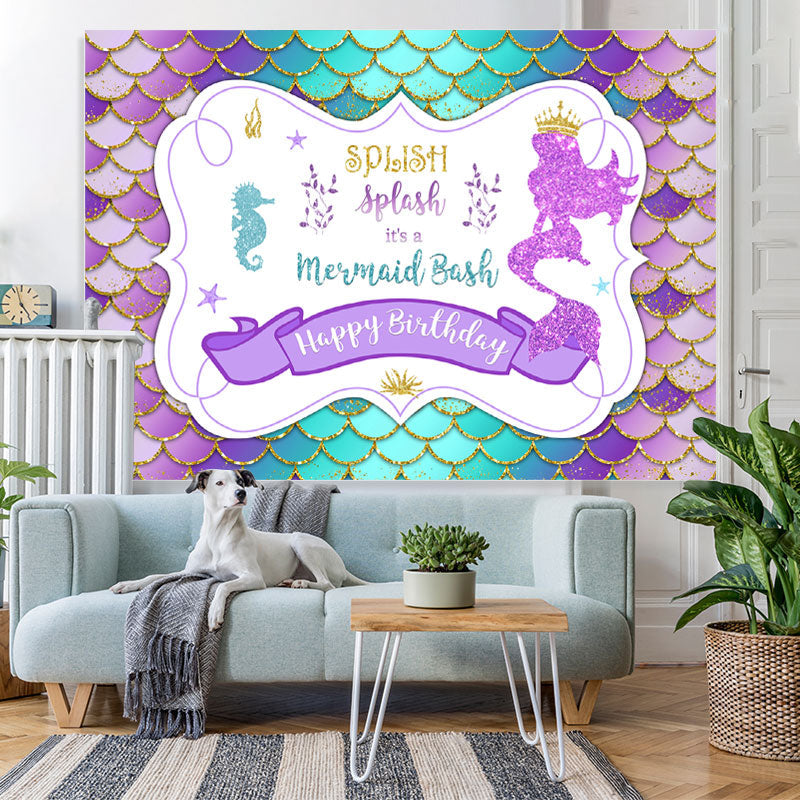 Lofaris Glitter Ocean and Little Mermaid Happy Birthday Backdrop