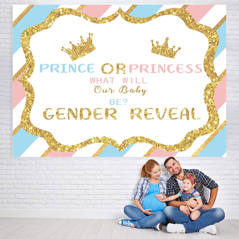 Lofaris Glitter Pink And Blue Crowns Theme Baby Shower Backdrop