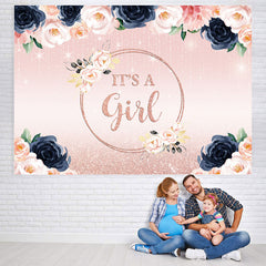 Lofaris Glitter Pink And Floral Its A Girl Baby Shower Backdrop