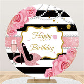 Lofaris Glitter Pink And Gold Round Happy Birthday Backdrop