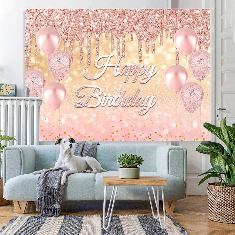 Lofaris Glitter Pink Ballons Rose Gold Happy Birthday Backdrop