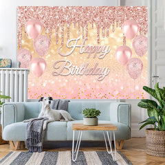 Lofaris Glitter Pink Ballons Rose Gold Happy Birthday Backdrop