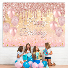 Lofaris Glitter Pink Ballons Rose Gold Happy Birthday Backdrop