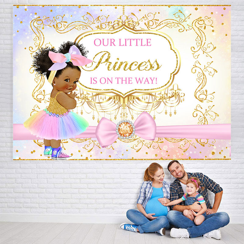 Lofaris Glitter Pink Bow Princess Baby Shower Backdrop For Girl