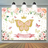 Lofaris Glitter Pink Butterfly Floral Happy Birthday Backdrop
