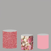 Lofaris Glitter Pink Floral Backdrop Plinth Cylinder Cover Kit