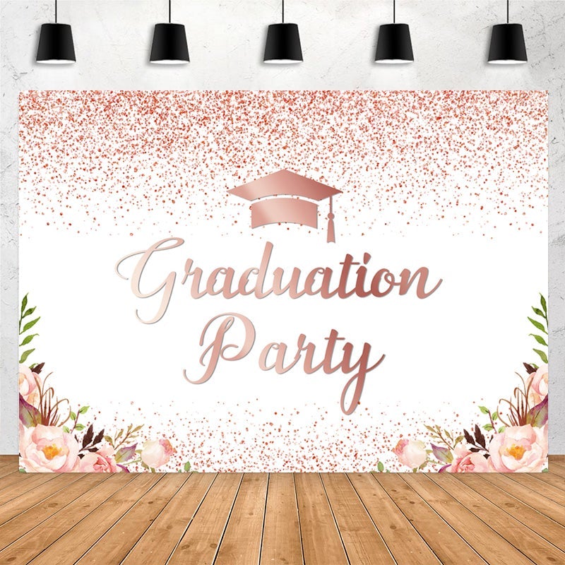Lofaris Glitter Pink Floral Graduation Party Backdrop For Girl