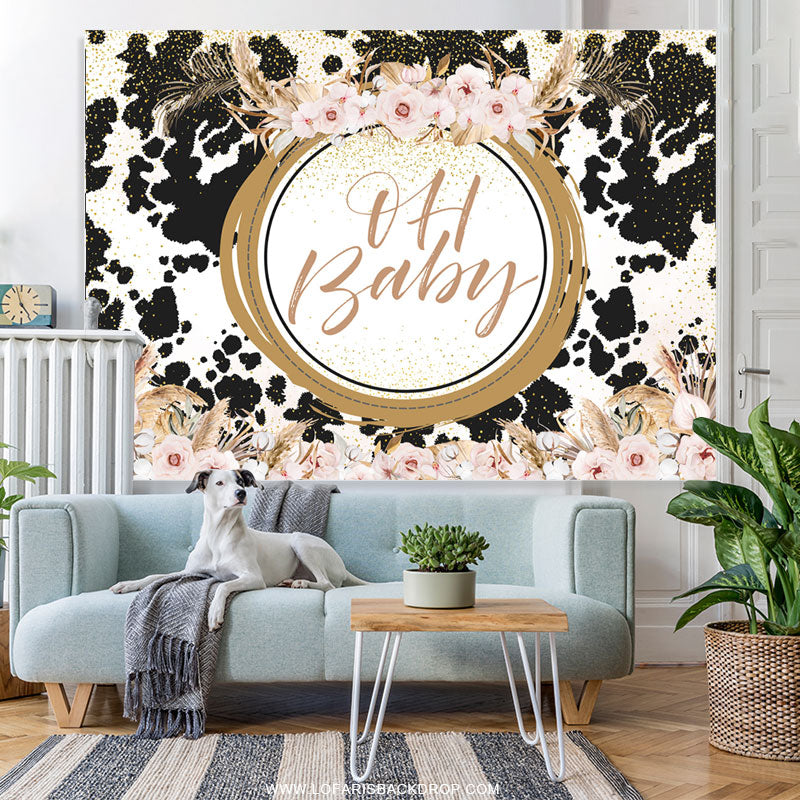 Lofaris Glitter Pink Floral Milch Cow Gender Reveal Backdrop