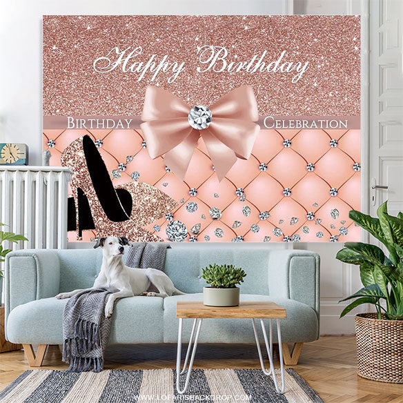 Lofaris Glitter Pink Plaid High Heel Diamond Birthday Backdrop