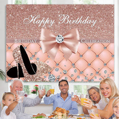 Lofaris Glitter Pink Plaid High Heel Diamond Birthday Backdrop