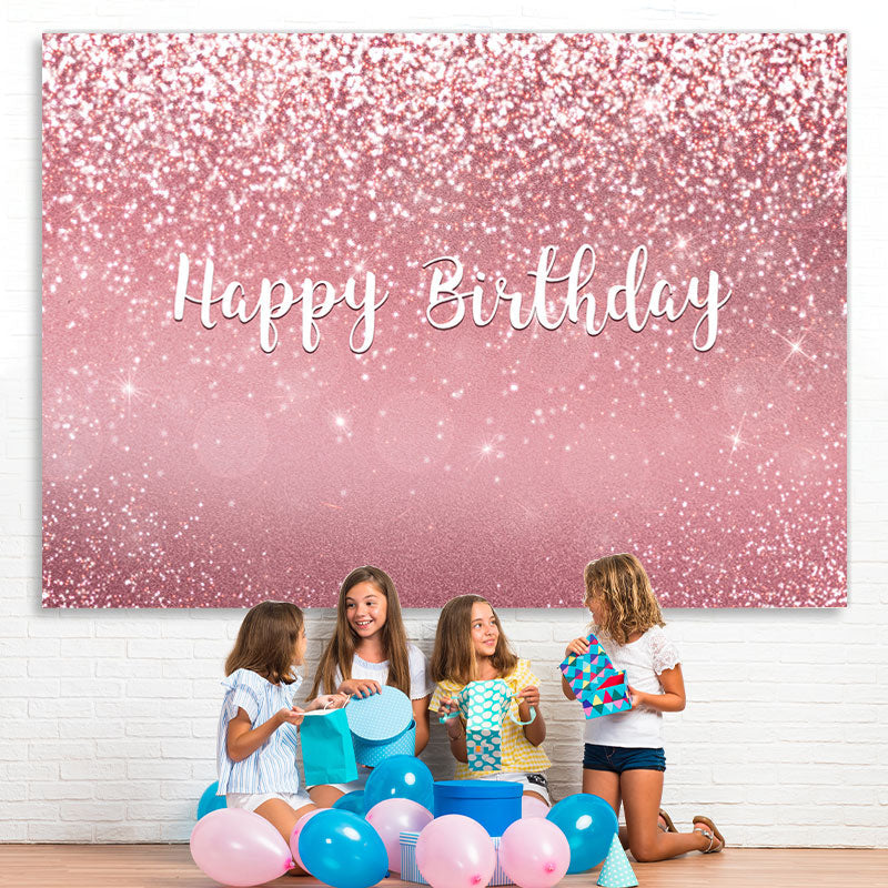 Lofaris Glitter Pink Rose Gold Happy Birthday Party Backdrop