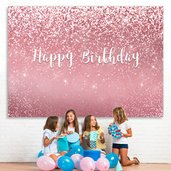 Lofaris Glitter Pink Rose Gold Happy Birthday Party Backdrop