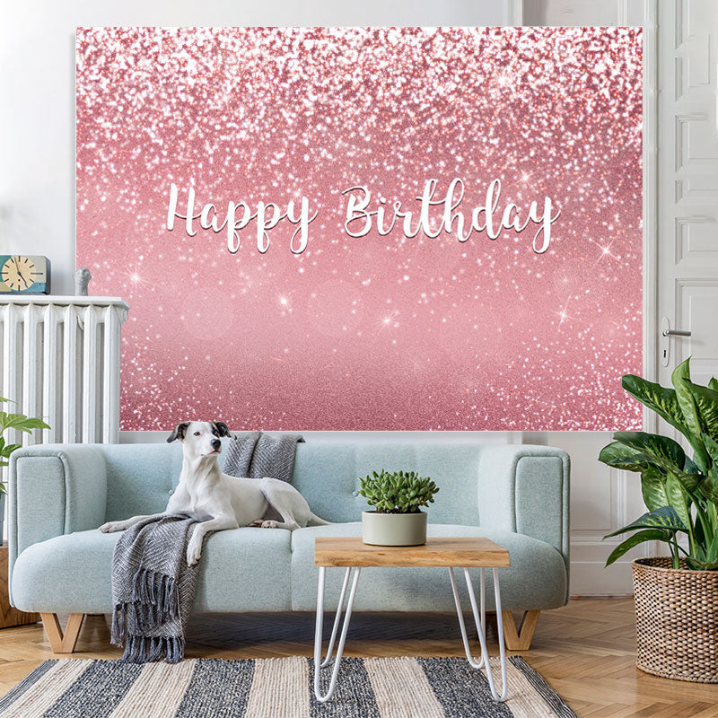 Lofaris Glitter Pink Rose Gold Happy Birthday Party Backdrop