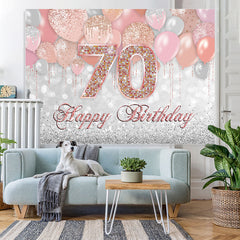 Lofaris Glitter Pink Silver Balloon Happy 70Th Birthday Backdrop