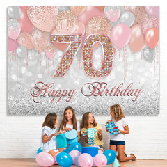 Lofaris Glitter Pink Silver Balloon Happy 70Th Birthday Backdrop