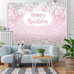 Lofaris Glitter Pink Snowflake Happy Birthday Backdrop For Girl
