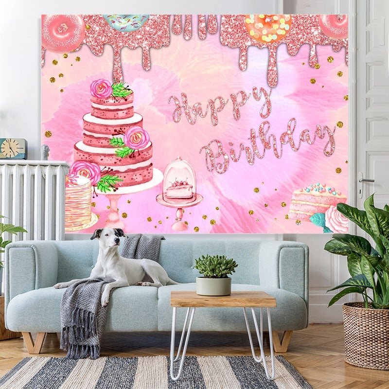 Lofaris Glitter Pink Theme Happy Birthday Backdrop For Girl