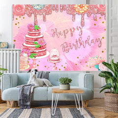 Lofaris Glitter Pink Theme Happy Birthday Backdrop For Girl