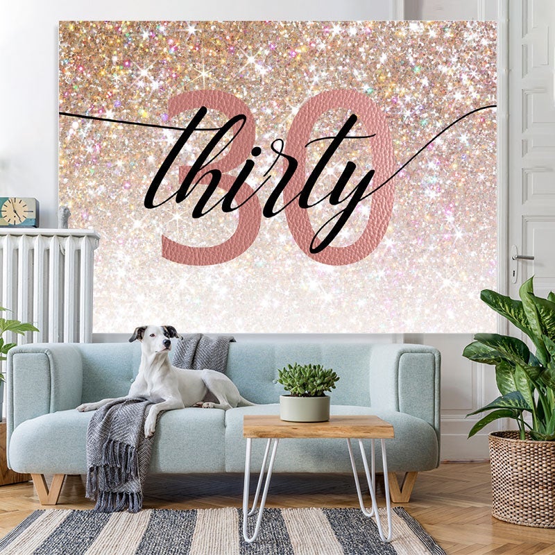 Lofaris Glitter Pink Thirty Happy Birthday Backdorp For Party