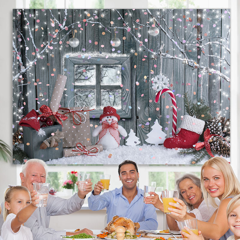 Lofaris Glitter Point Red Socks White Snowflake Winter Backdrop