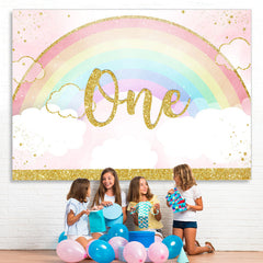 Lofaris Glitter Rainbow And Cloud Happy 1St Birthday Backdrop