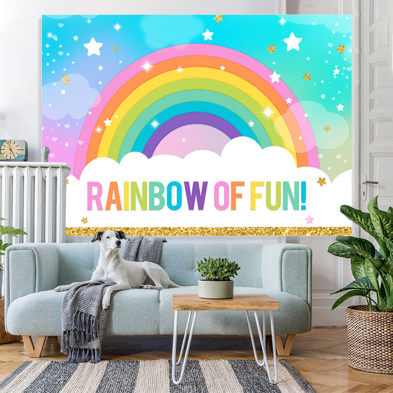 Lofaris Glitter Rainbow Of Fun With Stars Birthday Backdrop