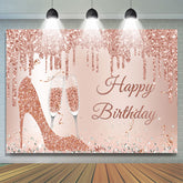 Lofaris Glitter Rose Golden High Heels Happy Birthday Backdrop