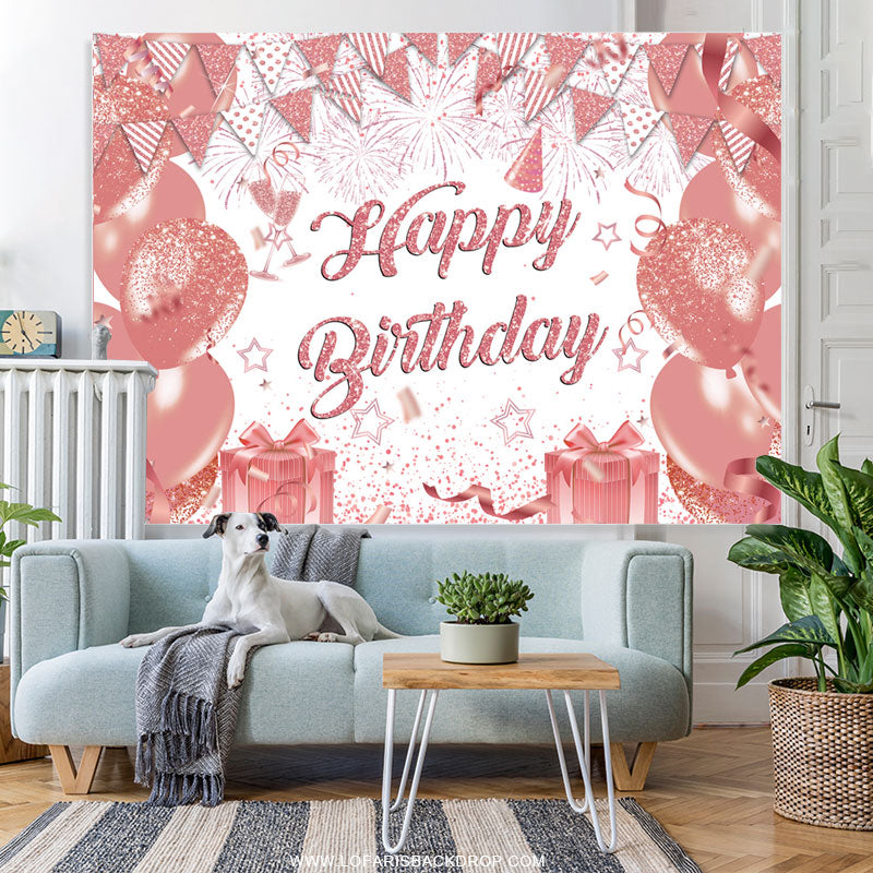 Lofaris Glitter Rose Pink Balloon Spark Birthday Backdrop