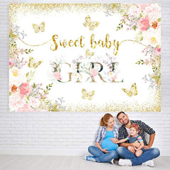 Lofaris Glitter Sfloral Weet Girl Butterfly Baby Shower Backdrop