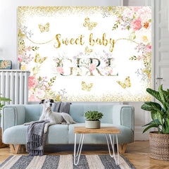 Lofaris Glitter Sfloral Weet Girl Butterfly Baby Shower Backdrop